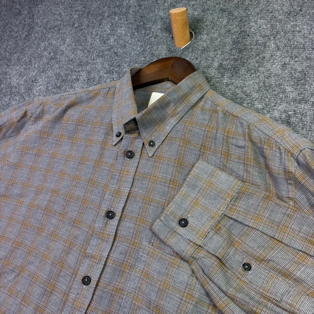 Billy Reid Button Down Shirt Mens XL Grey Plaid Standard Fit Long Sleeve